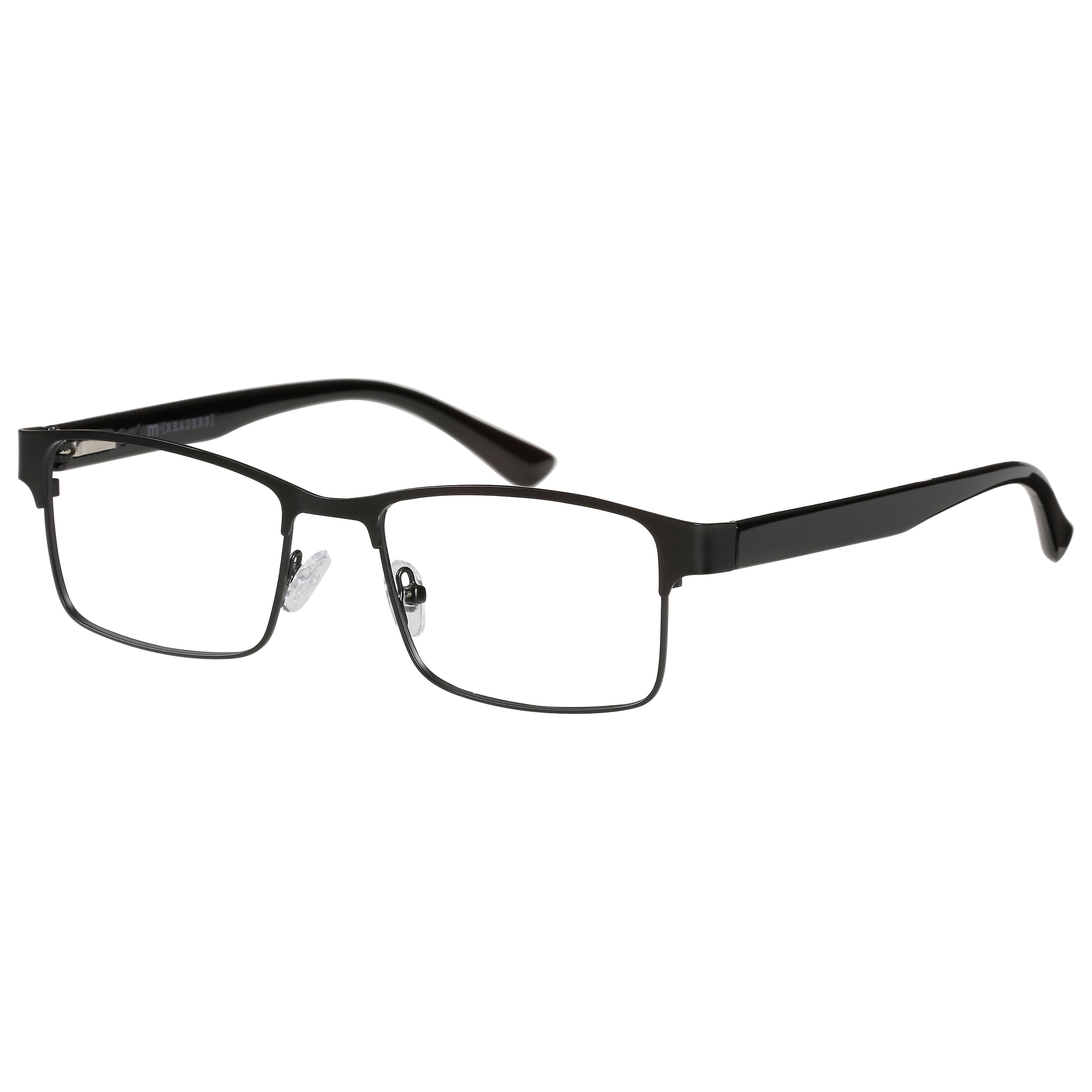 (2 pack) M+ Mens Rectangular Flat Metal Reading Glasses 1.75 Ash in Classic Matte Black