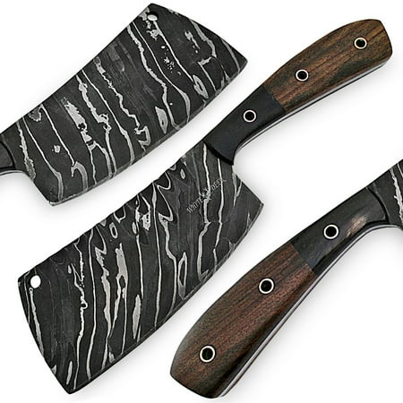 White Deer Grooved Damascus Steel Butchers Cleaver Knife Horn & Hardwood (Best Way To Butcher A Deer)