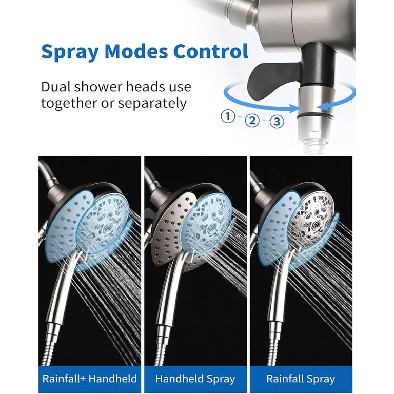 KESTE Dual Shower Head Combo, 7.2in Rain & Handheld, Nickel photo 3