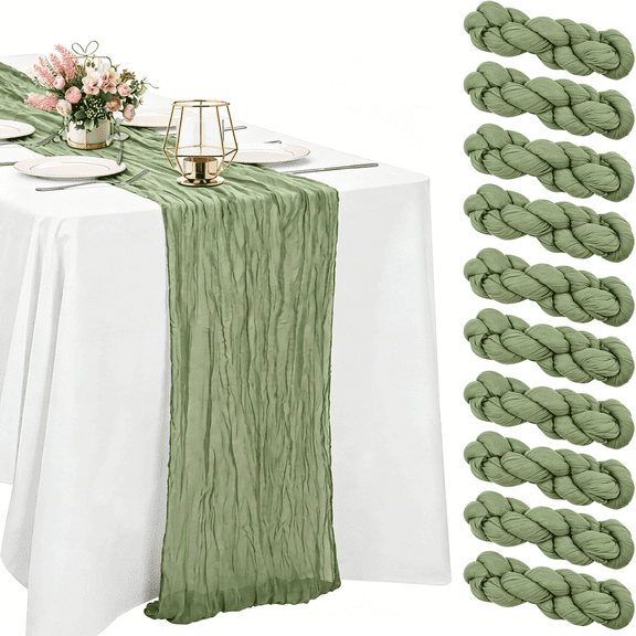 ACDANC 10 Pack Sage Green Cheesecloth Table Runner 6Ft Boho Gauze Fabric Table Runner Vintage Rustic Sheer Runners for Wedding Party Bridal Baby Shower Long Table Decorations