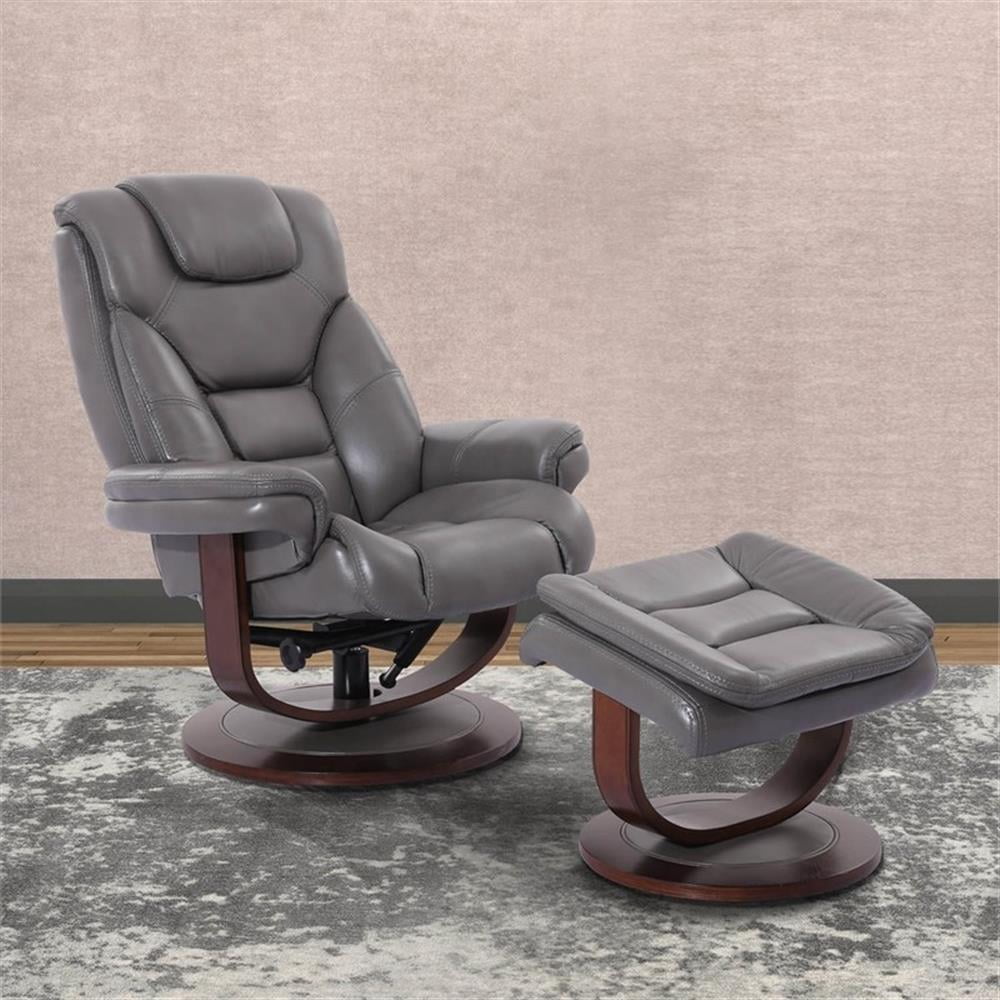 Pemberley Row Leather Gray Manual Reclining Swivel Chair with Ottoman 33.5"W x 36"D x 40"H Assembly Required