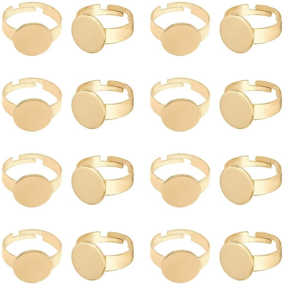 20pcs 12 mm Finger Rings Adjustable 304 Stainless Steel Cabochon Ring Components of Ring for Jewelry Making Pad Ring Base Findings Flat Round Golden Mixed Color DIY