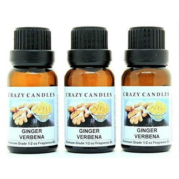 Crazy Candles Ginger Verbena 3 Bottles 1/2 Fl Oz Each (15ml) Premium Grade Scented Fragrance Oil (Fresh Ginger, Lemon and Ripe Grapefruit Aroma)