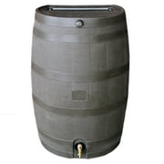 RTS Home Accents Polyethylene 50 Gallon Flat Back Brass Spigot Rain Barrel, Walnut Color