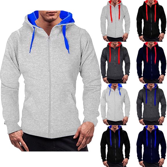Chiccall Mens Full Zip Hoodie Drawstring Long Sleeve Hooded Sweatshirts Casual Athletic Gym Workout Hoodies with Pocket