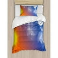 thumbnail image 3 of Space Duvet Cover Set, Full Moon Sun Clouds Cycle of the Galaxy Movement Macrocosm Heavenly Bodies, Decorative 3 Piece Bedding Set with 2 Pillow Shams, Queen Size, Orange Blue, by Ambesonne, 3 of 3