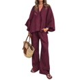 thumbnail image 3 of Women 2 Piece Outfits Matching Lounge Set Wine Red S, 3 of 7