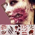 thumbnail image 2 of Tatuajes de cicatrices de zombis para decoración de fiesta de Halloween, maquillaje sangriento falso, accesorios de Halloween, pegatina de lesión de sangre aterradora de heridas, 2 of 4