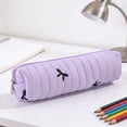 thumbnail image 6 of Quilted Aesthetic Pencil Pouch with Bow Embroidery, Slim Soft Padded Pencil Case for Office Desk Travel Makeup Brush Storage, 8.27 Inch, 6 of 7