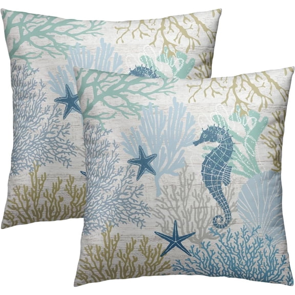 Nautical Coastal Throw Pillow Covers 20X20 Inch Set of 2 Ocean Seahorse Decorative Pillow Cushion Cases for Sofa Couch Bedroom Home Decor