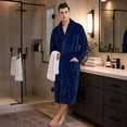 thumbnail image 5 of U2SKIIN Mens Fleece Robe, Soft Warm Long Plush Shawl Collar Fleece Bathrobe(Navy, L-XL), 5 of 6