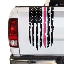 Breast Cancer Awareness Thin Pink Line Flag Distressed American USA US Flag Truck Tailgate Vinyl Decal Compatible with most Pickup Trucks (11" x 20", Black & Pink)