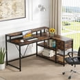 thumbnail image 2 of Fnova 55" Desk with Drawer, Modern Reversible L Shaped Table, Corner Computer Desk with Storage Shelves and Monitor Stand for Home Office, 2 of 16