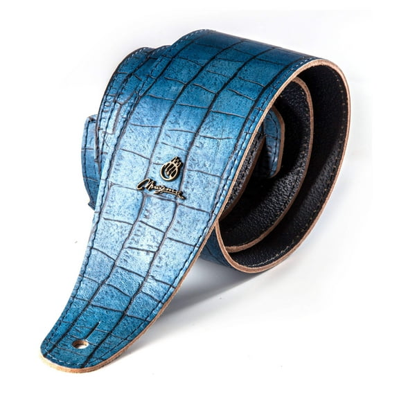 Magma Leathers 2.52" Delux Argentinean Leather Guitar Strap Iguana Light Blue (07ML03.)