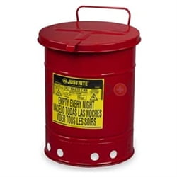 Justrite Red Oily Waste Cans, Hand Operated Cover, 10 gal, Red - 1 CAN (400-09310)