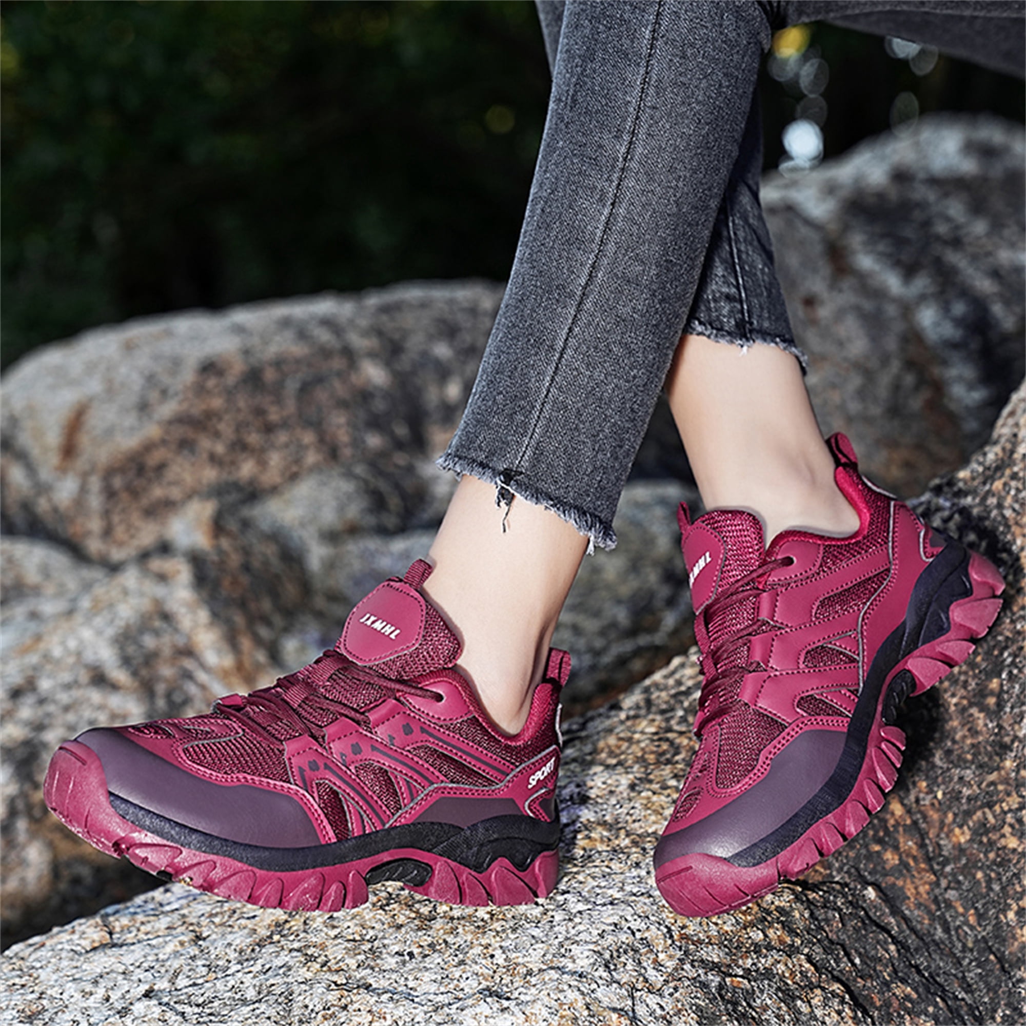 LASUDRAA Unisex Non-Slip Breathable Hiking Shoes for Men Women, Outdoor Trekking Trail Sneakers for Camping Walking