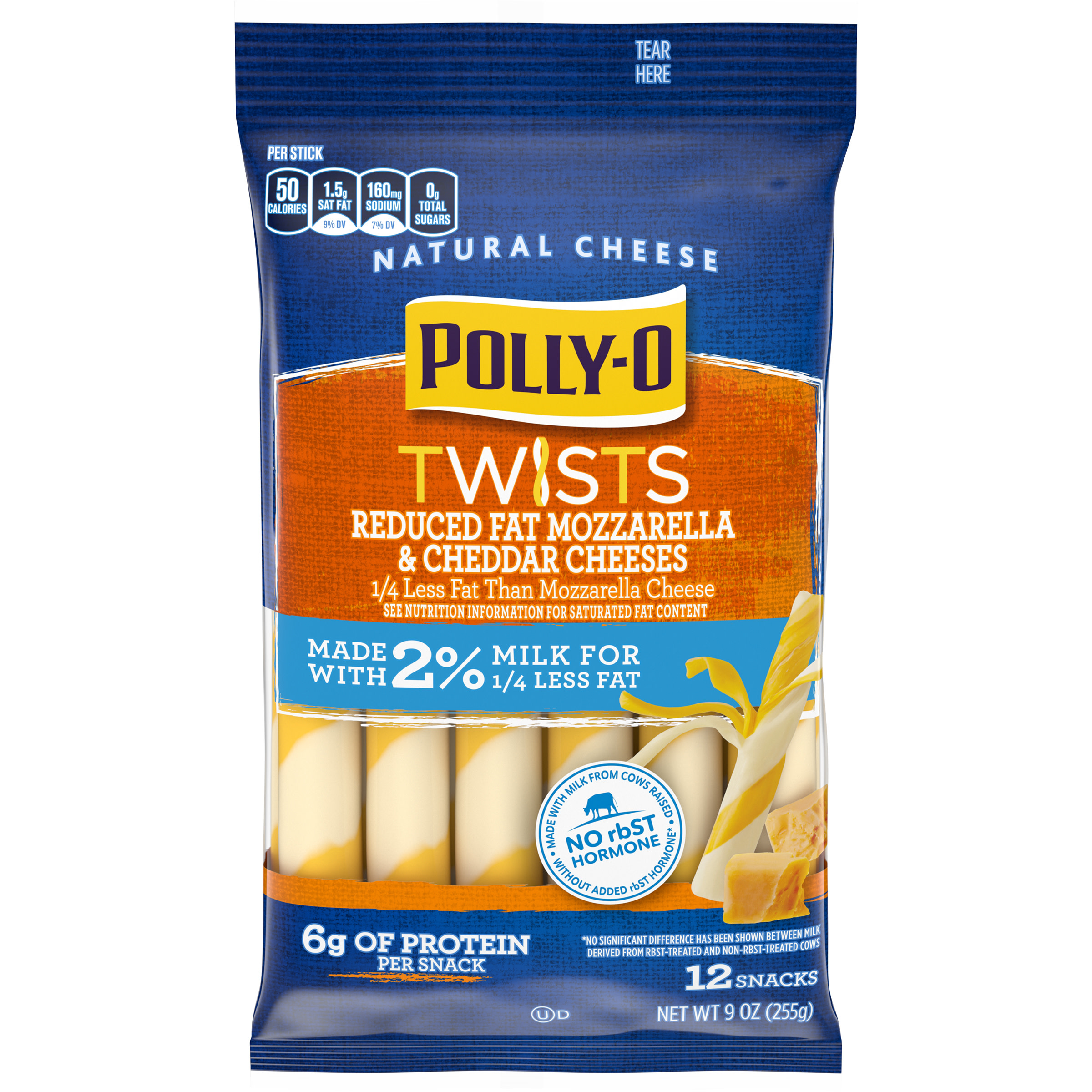PollyO Twists String Cheese Mozzarella & Cheddar Cheese Snacks with 2