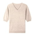 thumbnail image 3 of Dwellite Sweaters for Womens Short Sleeve Cropped Crew Neck Business Casual Lightweight Sweater Tops Summer Spring Knit Tops Pullover 2026 Beige L, 3 of 4