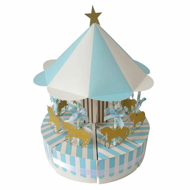 01 4 Caja Con Carrusel Romántico Recuerdos Boda Y Regalos Recuerdo para Invitados Favores Fiesta Caja Decoraciones Boda (Azul)
