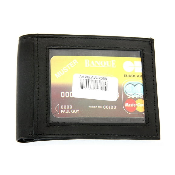 Men's Leather 3 Credit Card 2 ID BiFold Double Bill Black Wallet 4.5 x 3.5 inches