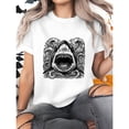 thumbnail image 5 of Men's Ferocious Shark Woodcut Graphic T-Shirt, Cotton Crew Neck Short Sleeve Loose Casual Tee, Retro Ocean Art Printed Shirts, S, 5 of 9