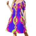 thumbnail image 1 of Vestido retro de manga corta con estampado disco de los años 60, color rosa neón, verde y morado, para mujer, vestidos de noche de verano de lujo, 1 of 7