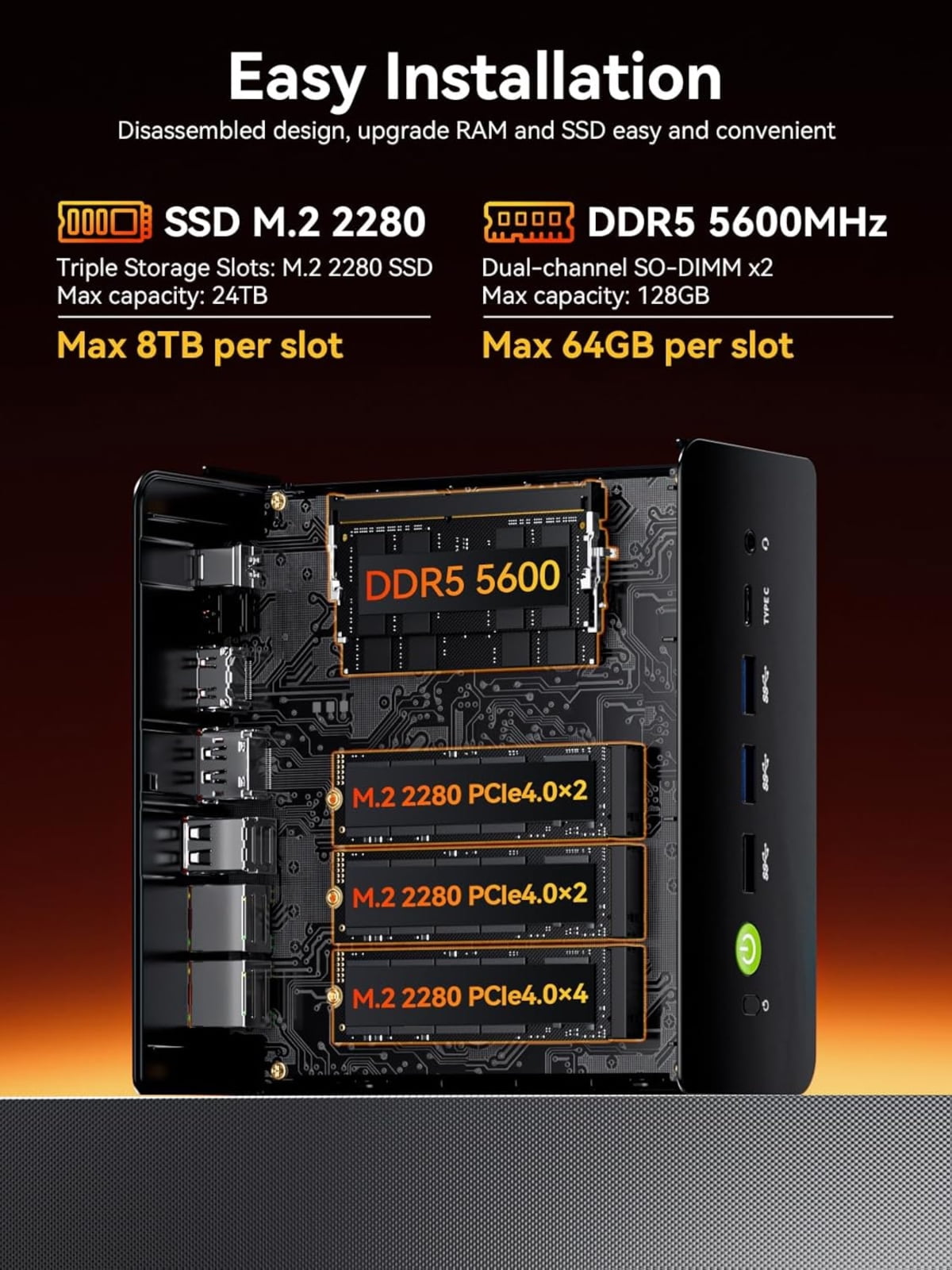 GMKtec Mini Gaming PC，32GB RAM 1TB SSD，AMD Ryzen 7 H 255 (Upgraded 8745HS) , Desktop Mini Computers, WiFi 6E, BT 5.2, NucBox K12