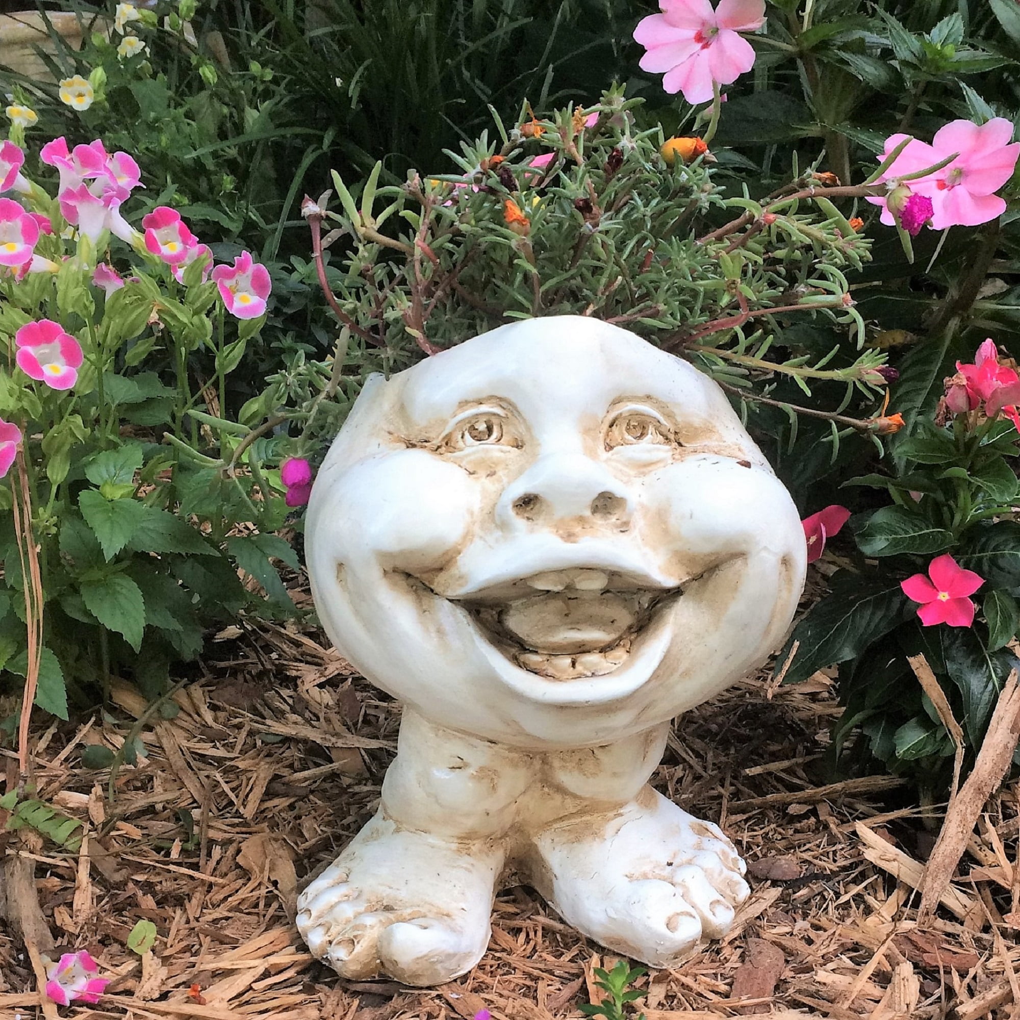 Homestyles 8.5 in. "Little Buddy" the Muggly Face Humorous Statue Planter Holds 4 in. Pot