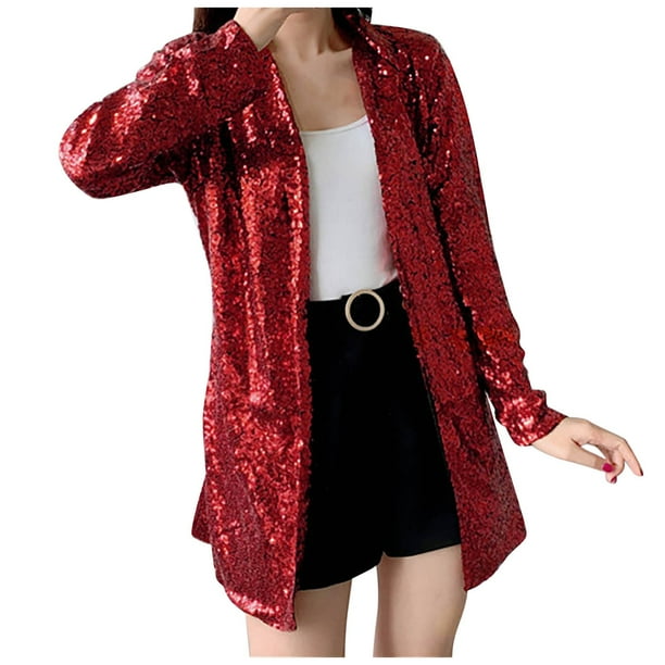 VERWIN Plus Size Jacket Sequin Three-Quarter Sleeve Color Block Coat Shawl  Collar Women's Casual Blazer L Black at  Women's Clothing store