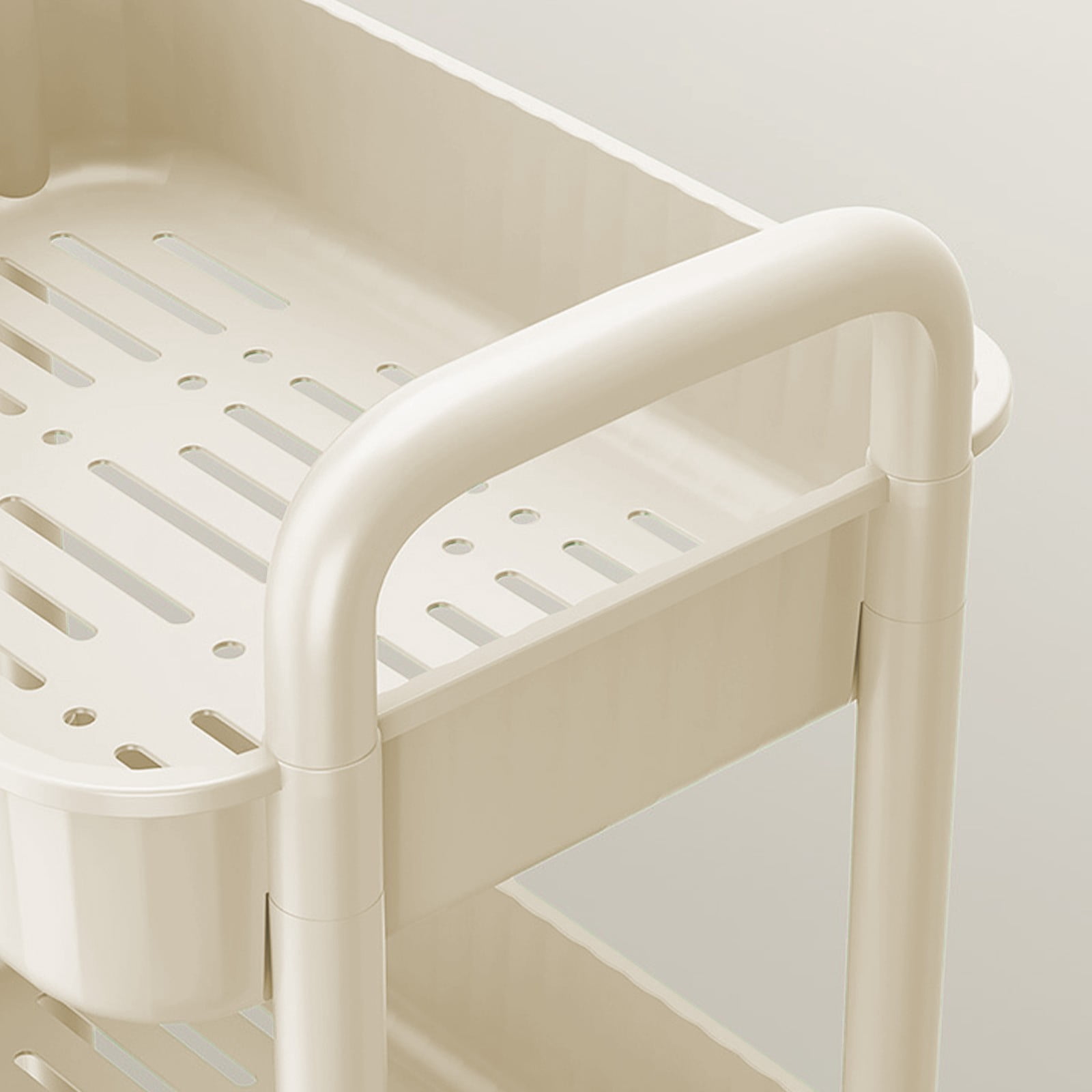 Two Tier Plastic Rolling Cart With Locking Swivel Casters, Lightweight Sturdy Large Capacity, Easy Assembly Handle Design, Mobile Storage, For Kitchen Office Bedroom Pantry Laundry Room Organization