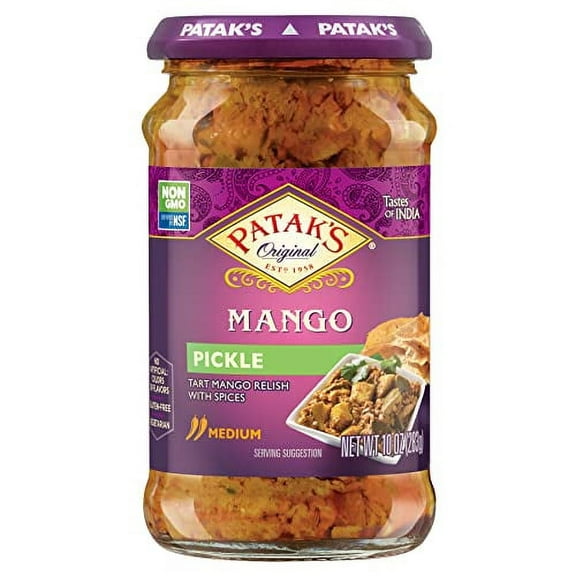 Patak's Mango Pickle- 10 Oz (Pack of 3) – With Mangos, Paprika, Cumin, and Spices, No Artificial Flavors or Colors, Gluten Free, Vegetarian Friendly