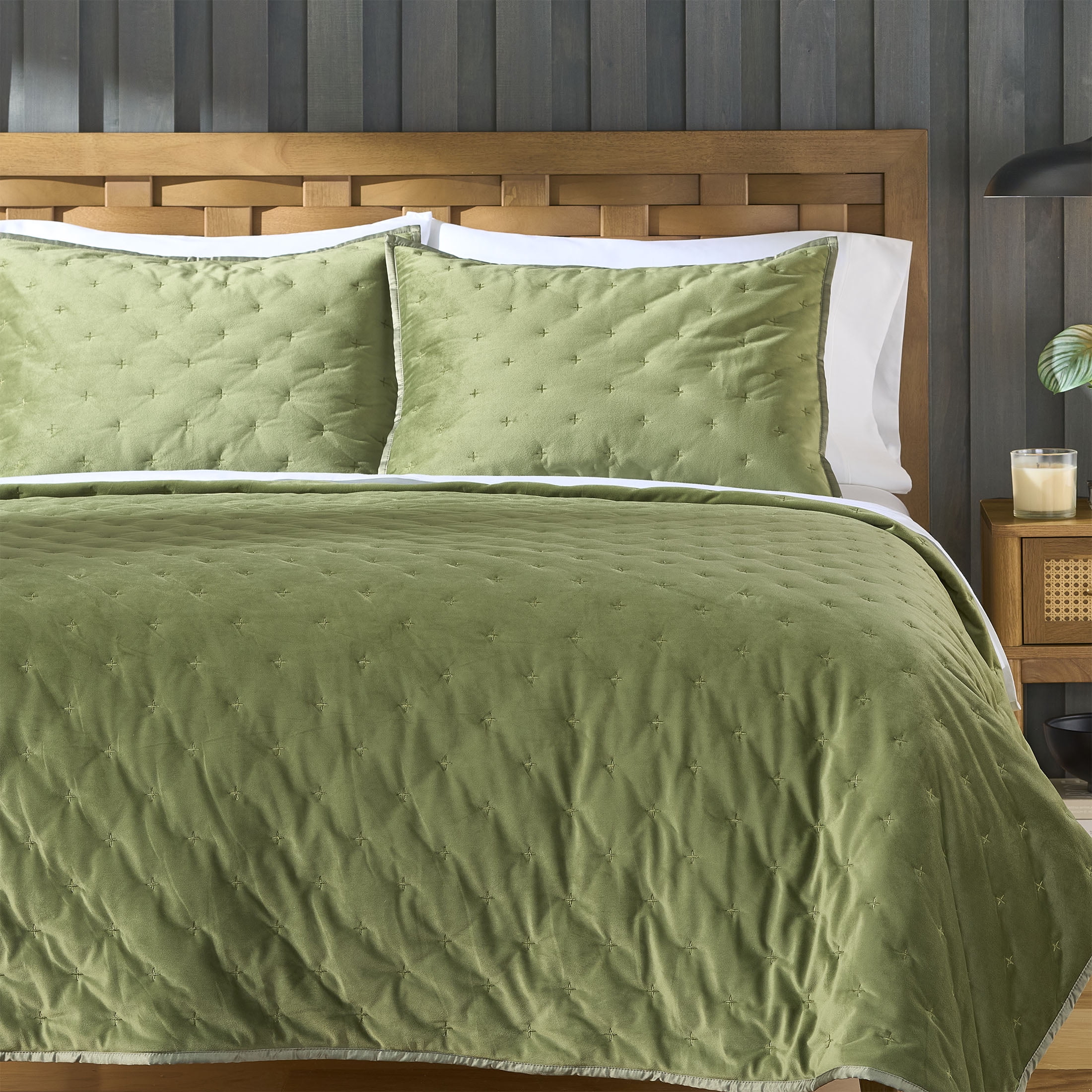 Better Homes & Gardens Dark Green Soft Velvet Embroidered Pillow Shams, Standard (2 Count)