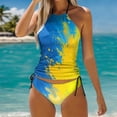 thumbnail image 2 of Linfrsh Tankini Swimsuits for Women Tummy Control Bathing Suits Halter Swim Top with Shorts Swimwear Yellow,L, 2 of 5