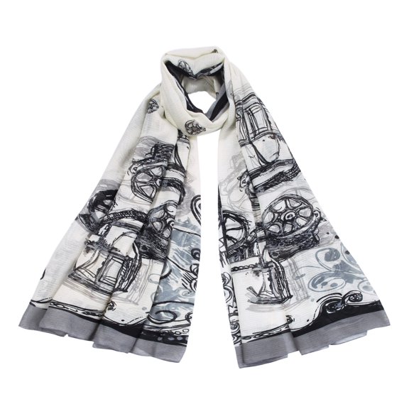 Premium Large Vintage Cars & Wheels Print Fashion Scarf Wrap
