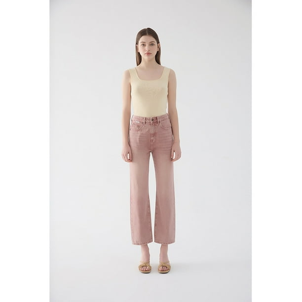2024 principios de primavera nuevo Celin cintura alta lavado oscuro suelto pantalones de pierna recta con agujeros rotos mostrar adelgazamiento pantalones vaqueros de nueve puntos para