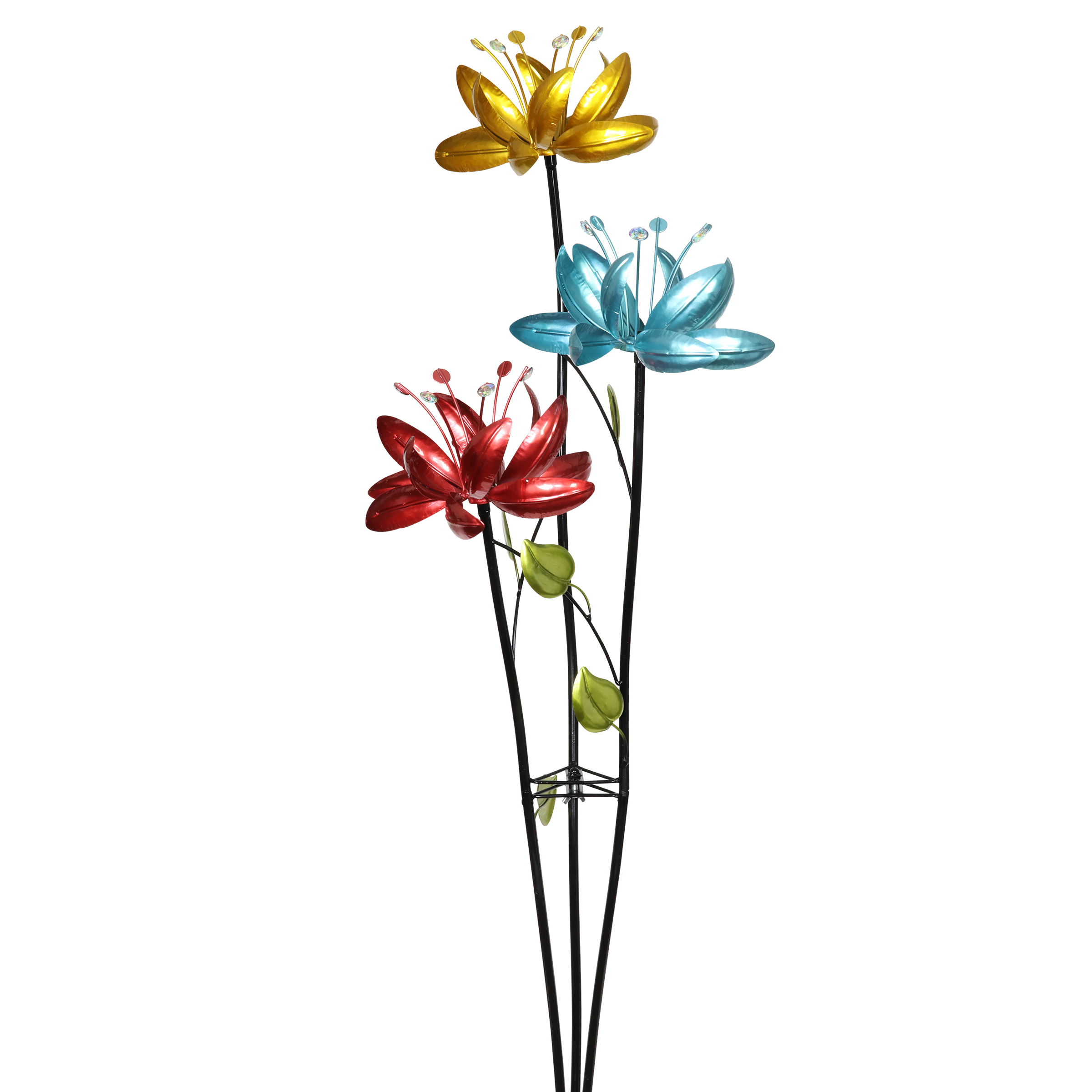 Exhart Flower Wind Spinner Garden Stake with Three Metallic Flowers, 17 by 53 Inches Walmart