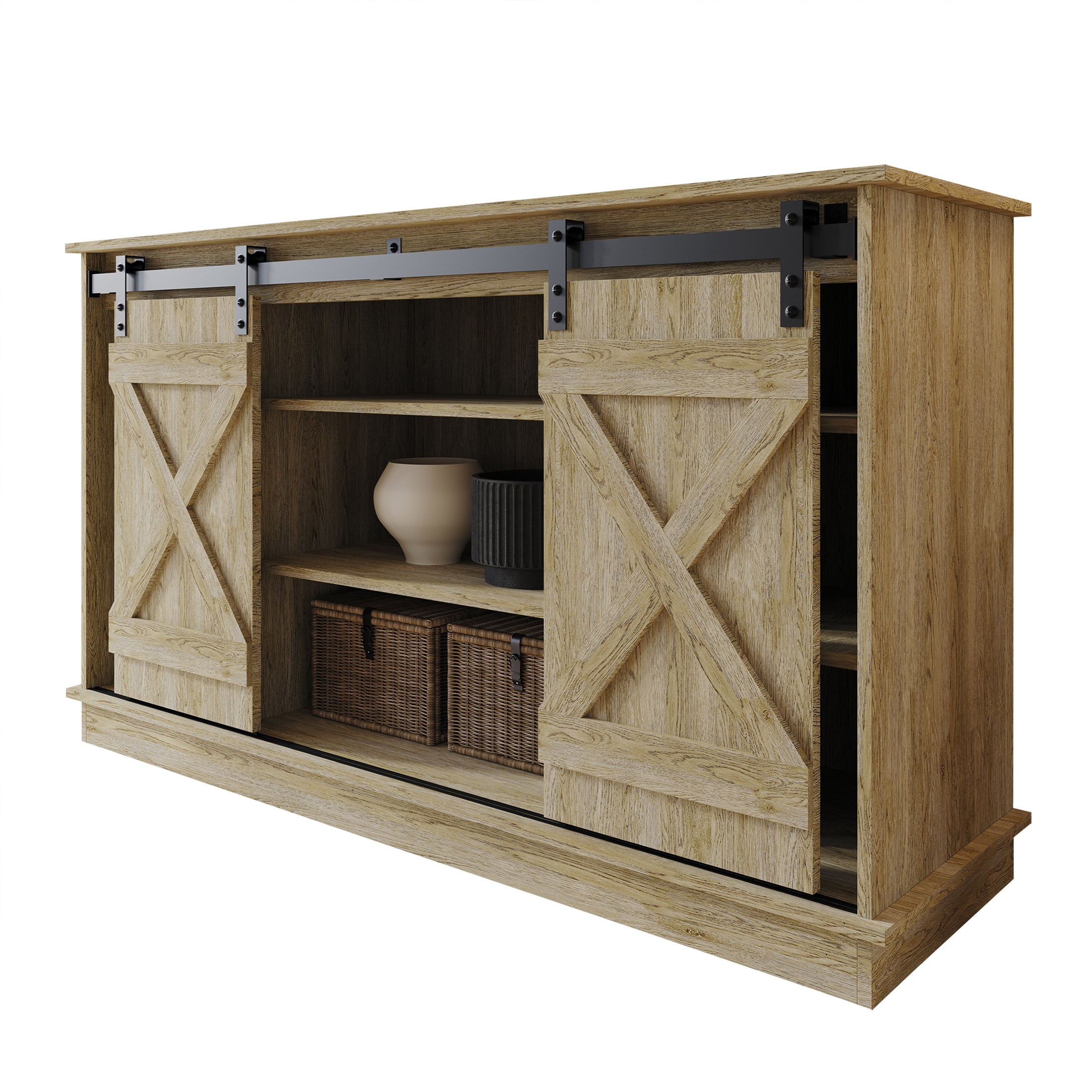 Castle Place Vintage 54" TV Stand Console for TVs up to 65", Sanremo Light Oak