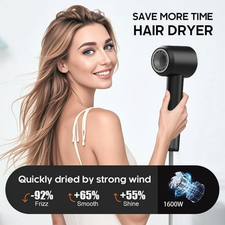 High-Speed Ionic Hair Dryer with 110,000 RPM Brushless Motor, Professional Blow Dryer with Negative Ions and Magnetic Attachments for Fast Drying & Frizz Control