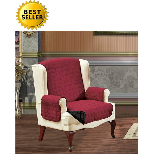 elegant comfort reversible furniture protector luxury slipcover/furniture protector great for pets & children with straps to prevent slipping off, wing chair, burgundy/black