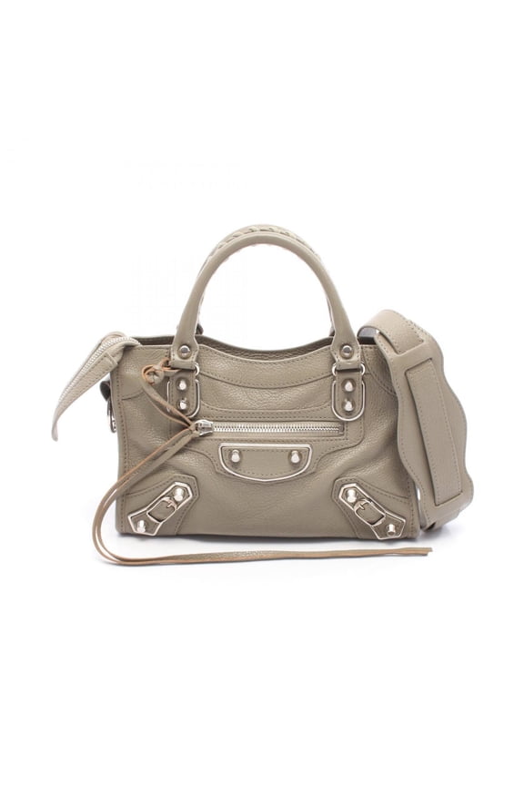 Pre-Owned Balenciaga Classic Metallic Edge Mini City Handbag, Leather, Women's, Beige (Good)