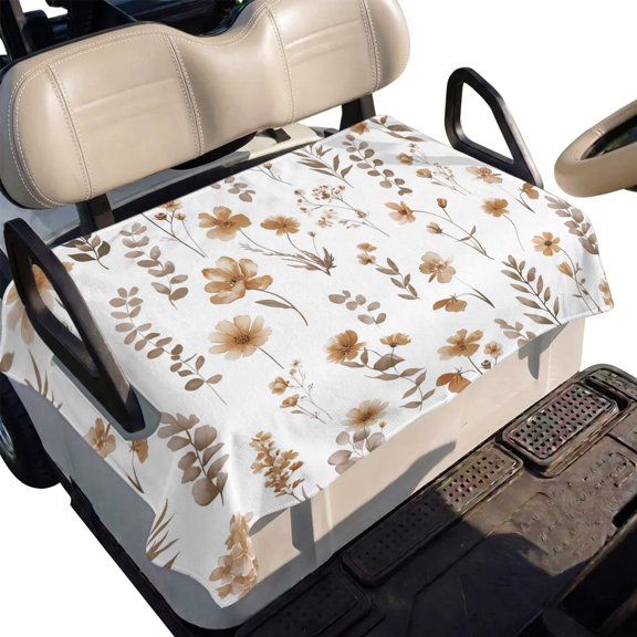 Golf Cart Seat Cover Brown Wildflowers Club Car Golf Cart Seat Covers Soft Absorbent Golfcart Towel Blanket Spring Floral Leaves Golf Seat Covers for Cart Decor Fits 2 & 4 Passenger 51"x31"