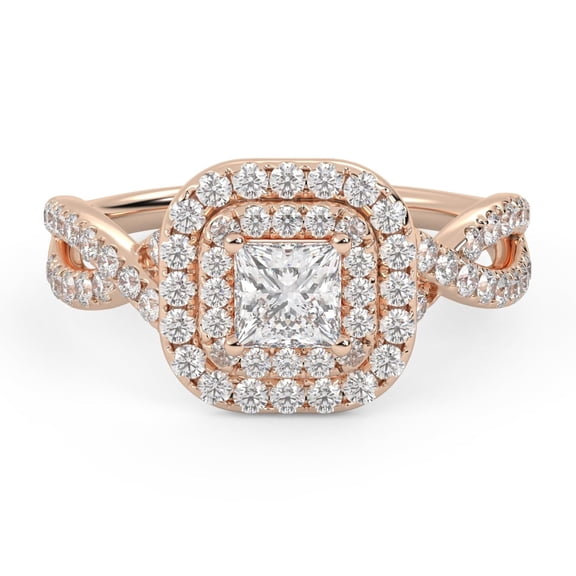 AFFY Infinity Double Halo Solitaire Engagement Ring for Women, Center 4MM Princess and Round Lab Created Moissanite Ring In 10K Solid Rose Gold Size 10