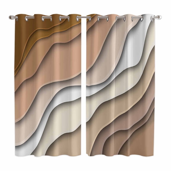 Brown Ombre Kitchen Curtains 84 Inch Length, Modern Geometric Abstract Aesthetic Cream Grommet Top Bedroom Living Room Curtains, Light Filtering Cafe Curtain Drapes 2 Panels Set 104''x84''