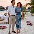 thumbnail image 3 of Chririnla Blue Denim Patchwork Couples Matching Clothes Hawaiian Luau Outfit Bodycon Dress and Matched Shirts Womens Pencil Long Dress,Mens Button Up Shirts,Husband Wife Clothes for Wedding,S-3XL, 3 of 6
