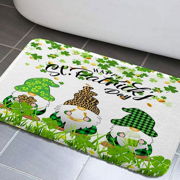 St Patricks Day Bathroom Rugs, Green Clover Shamrock Bathroom Rugs St. Patrick's Day Green Clover Shamrock Bathroom Rugs, Non-Slip Bath Carpet, Bath Mats for Bathroom Floor, Tub and Shower(17"X29")