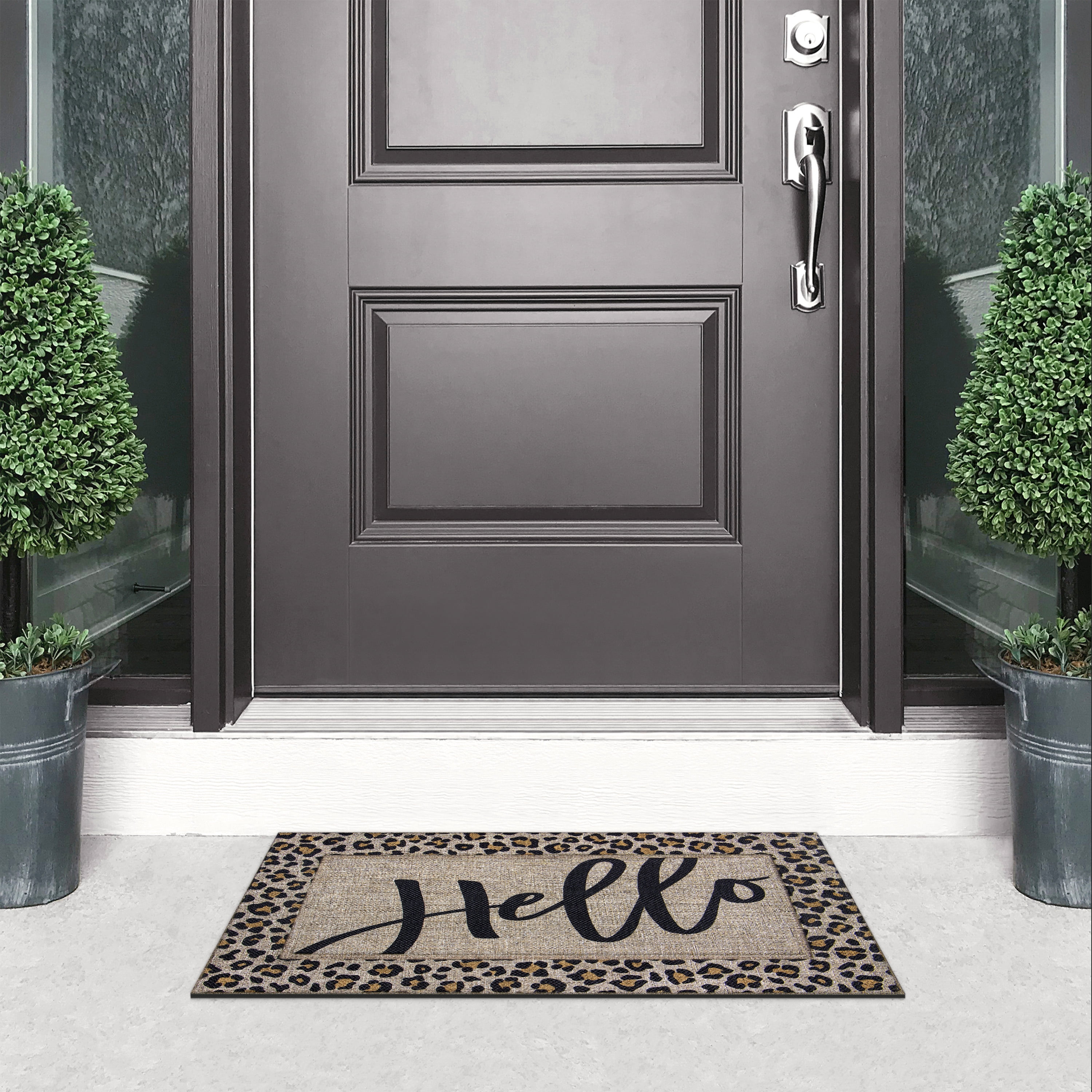 Mainstays Soho Woven Carpet Sisal Hello Leopard Entryway Doormat, 18" x 30"