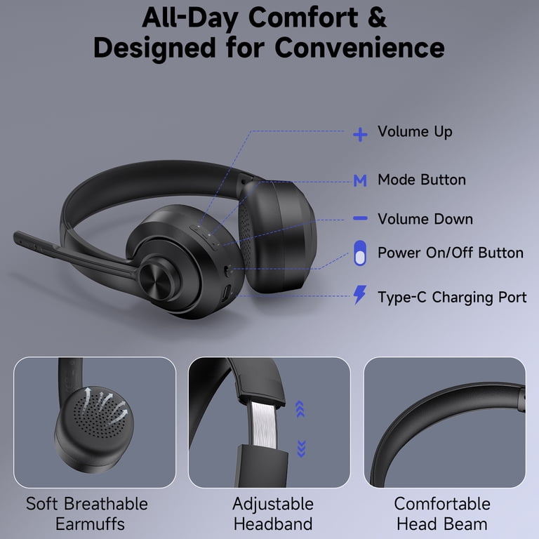 AOC Wireless Headset with AI Noise Cancelling, Black photo 2
