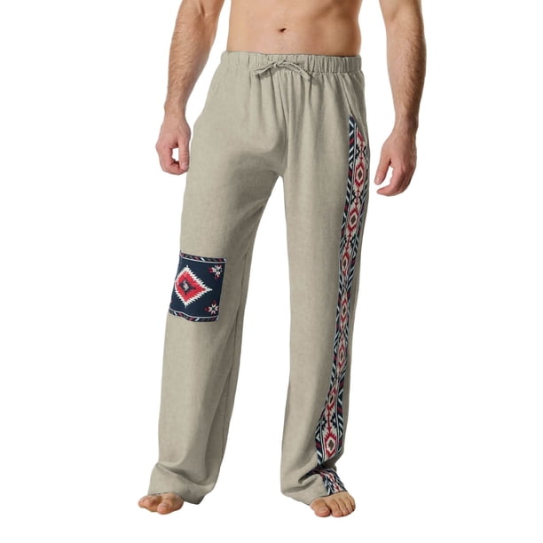 Pantalones largos para hombre, estampados, con cintura elástica y cordón, informales, holgados, de pierna recta