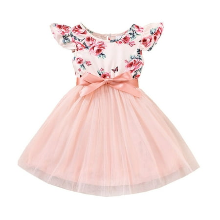 

WIBACKER 6M-5T Baby Girls Flower Print Ruffle Sleeveless Pincess Dress Lace Tutu Pink Dresses