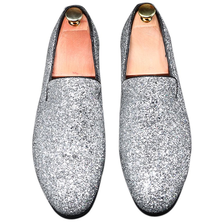 silver glitter mens dress shoes Amazon.com | COSIDRAM Men's Glitter Dress Shoes Metallic Sequins Tuxedo  Luxury Gold Buckle Loafers Slip-on Wedding Party Shoes Black 7
